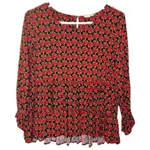 Jane and Delancey  Floral Patterned Babydoll Peplum Long Sleeve Blouse Top