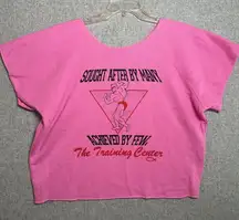 Vintage Christian Workout Gym T-Shirt Cropped Pink 80s Training Cap Sleeve