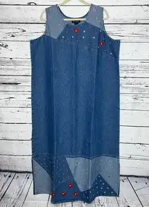 Denim & Co  NWT Sz 2X Floral - Paisley Embroidered & Embellished Denim Maxi Dress