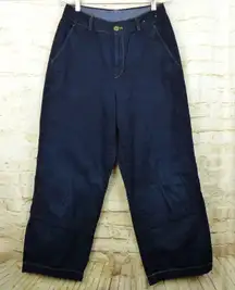 Uniqlo Pants Women 6 Navy Blue High-Waisted Wide Leg Relaxed Fit Chino Preppy