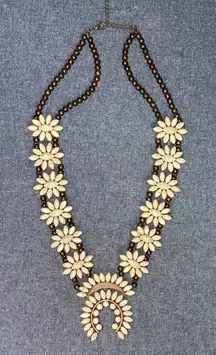 Squash Blossom Style necklace with real stone and bronze colored setting