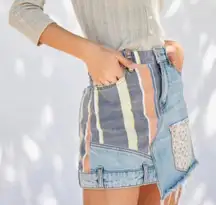 BDG Denim Mini Skirt Asymmetrical‎ Patchwork Striped Floral Size Large