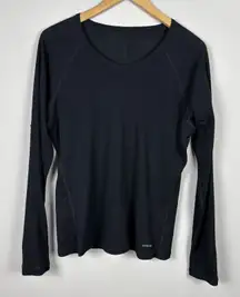 Patagonia Women Base Layer Shirt Large Black Long Sleeve Waffle Grid Lightweight