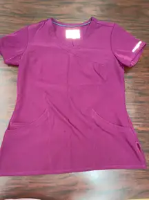 by Barco Wine Colored Mock Wrap Short Sleeve Scrub Top Size Medium