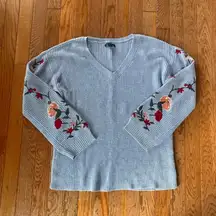 light blue pink red white floral embroidered sweater
