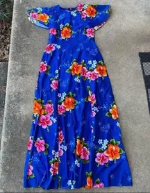 Vintage Hukilau Hawaiian Floral Print Maxi Dress