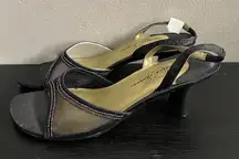 Chinese Laundry Women’s Black Beaded Mesh Fabric Kitten Slingback Party Heels 6