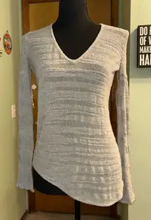 Helmut gray mesh sheer long sleeve sweater v-neck asymmetric hemline size S