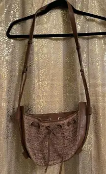 Free People Cabana Coconut Shell Brown Woven Crossbody Purse NWOT