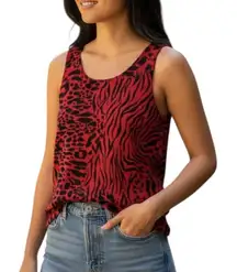 Tahari Red Mixed Animal Print Tank Top Size 8 Zebra Cheetah Snake Leopard