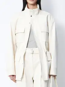 BLOSSOM H COMPANY DENNY COTTON WORK COAT CARGO POCKET UTILITY JACKET CREAM NEW M