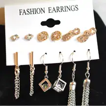 New Fashion Modern 6pr. Retro Glam Variety Of Styles Silver/Gold Tone Earrings