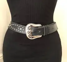 Black western cowboy/cowgirl rodeo belt with silver tone studs buckle Fit As L/XL