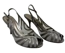 Adrianna‎ Papell Fiji Dress Shoes Silver Crystal Mesh Sz 7.5 Heels Formal