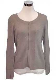 EUC Talbots zip up cardigan silver beads gray sz m