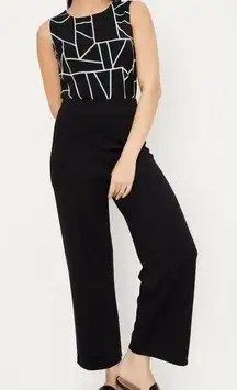 Keepsake asymmetrical striped sleeveless black white blouse