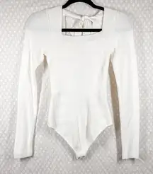 Abercrombie & Fitch Cream Ribbed Square Neck Tie Back Sweater Bodysuit‎