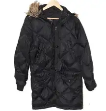 Abercrombie & Fitch Black Brown Faux Fur Quilted Hooded Puffer Jacket Coat Sz S