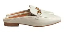 Lisa‎ Vicky ZIP-V White Sheep Nappa Mules with Gold Accent Slip On Size 8.5 NWT