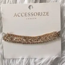 ASOS Accessorize London by  3 layers bracelets fine crystal curb chains gold tone