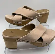 Frye Sandals Fiona Leather Slide Blush Size 8 Pink Leather Wood‎ Heel Studs