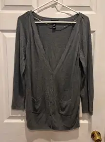 H&M Gray Long Sleeve Button Down Cardigan Sweater Women's Large Puff Sleeves‎