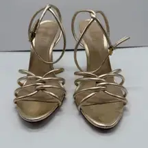NWOB Schutz Rachel Metallic Gold Strappy Heels Size 8.5B
