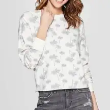 Zoe & Liv ZOE LIV Cream Beige Gray Palm Tree Cropped Boxy Pullover Crewneck Sweatshirt S