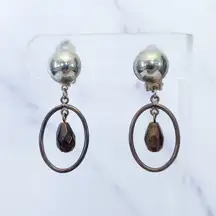 Vintage Clip On Earrings Brown Dangle - Fair Condition