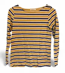 Woolovers Yellow Blue White Striped‎ Boatneck Shirt Sz XS Organic Cotton