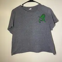 Darling Blue Gray Crop Top with Green Dinosaur