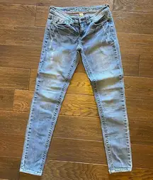 Sneak Peek Light Wash Denim Skinny Jeans With Stretch Light Distressing, Size 5