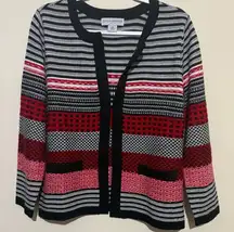 Sag Harbor Women's Black and Red Striped Cardigan