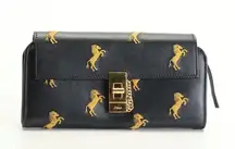 RARE CHLOÉ Drew Horse-Embroidered Leather Continental Wallet Navy Multi Luxury