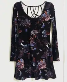 Mudd Black Floral Strappy Back Long Sleeve Dress