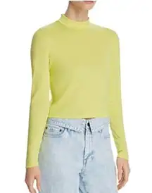 BARDOT YELLOW CHAPLIN CROPPED MOCK NECK TOP - XS