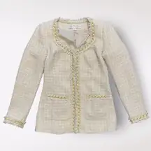 Boston Proper White Gold Tweed Blazer Jacket Chain Detail Size 0‎