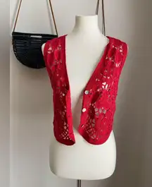 ZARA Red Floral Knit Sweater Vest, Size Medium