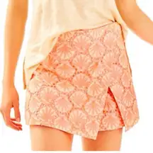 Lilly Pulitzer Marii Seashell Eyelet Mini Skirt Skort Neon Orange Size 4 EUC