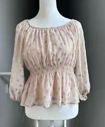 NWT Francesca’s Anett Pink Sparkle Polka Dot Peplum Top XS