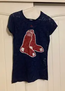 Boston Red Sox Short Sleeve T Shirt Dark Blue Womens Medium Majestic Burnout