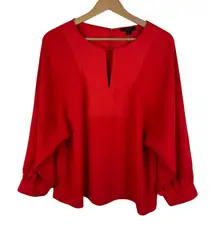 J Crew Red Blouse Large Long Sleeve Keyhole Office Holiday‎ Workwear Romantic