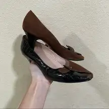 Anyi Lu brown leather suede peep toe heels