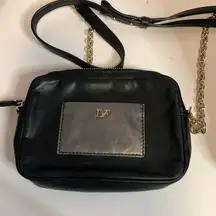 DIANE VON FURSTENBERG MINI BLACK LEATHER CROSSBODY WITH GOLD CHAIN  STRAP