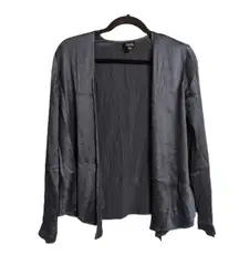 Eileen Fisher Blue Crinkle Silk Textured Open Front Drape Cardigan L/S XS