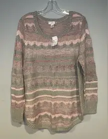 Womens Christopher & Banks Size 14W Pink Gray Sweater Pull Over Casual Office