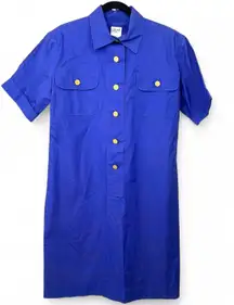 Celine | M | shirt dress 80's 90's Vintage Paris blue Short Collared Womens
