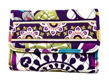 Vera Bradley Plum Crazy Euro Wallet‎ Quilted Floral Purple Cream Bohemian