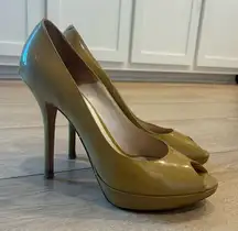 Christian Dior Miss Nude Patent Leather Peep Toe Platform Heel Size 37.5/7.5 US