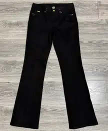 Cache Black Bootcut Jeans Faux Leather Trim Mid Rise Women 8 Flare Leg Pants